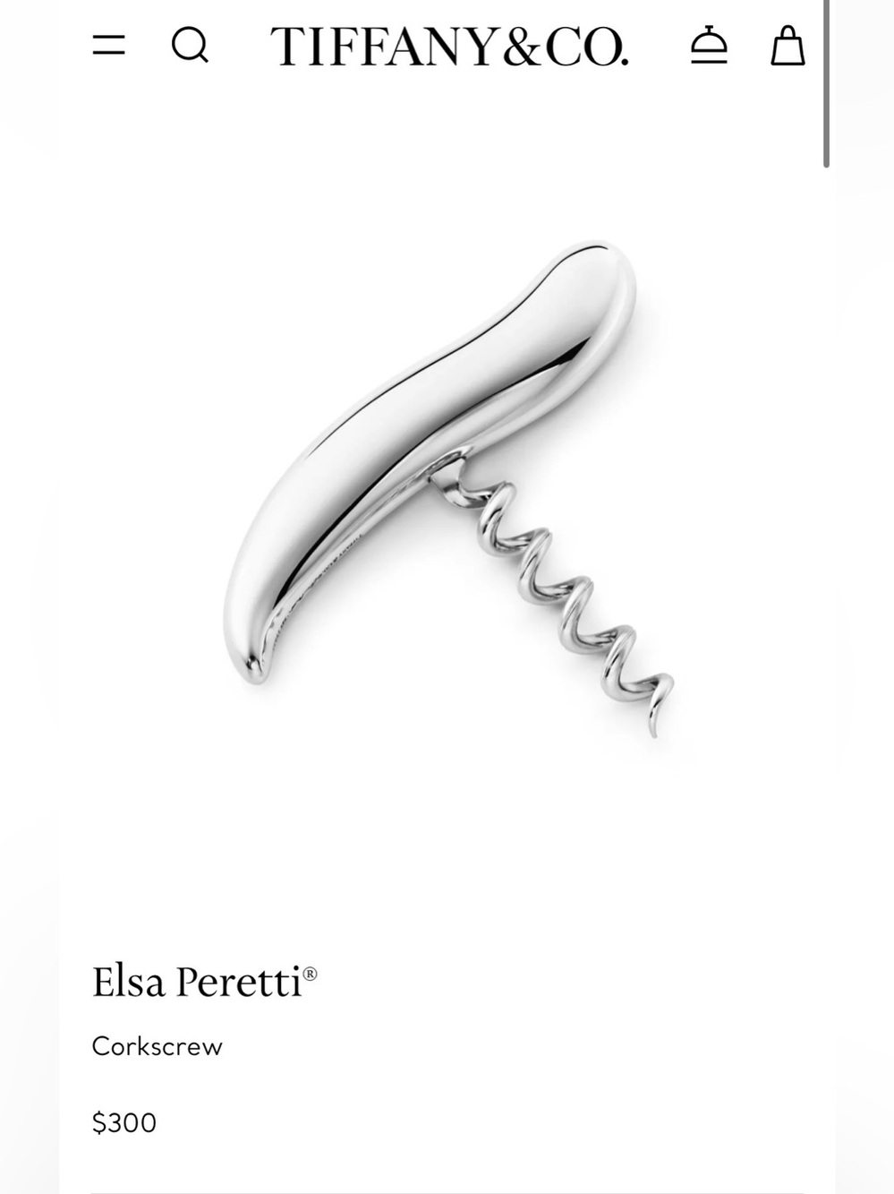 Tiffany & Co. Silver Corkscrew with Signature Blue Pouch